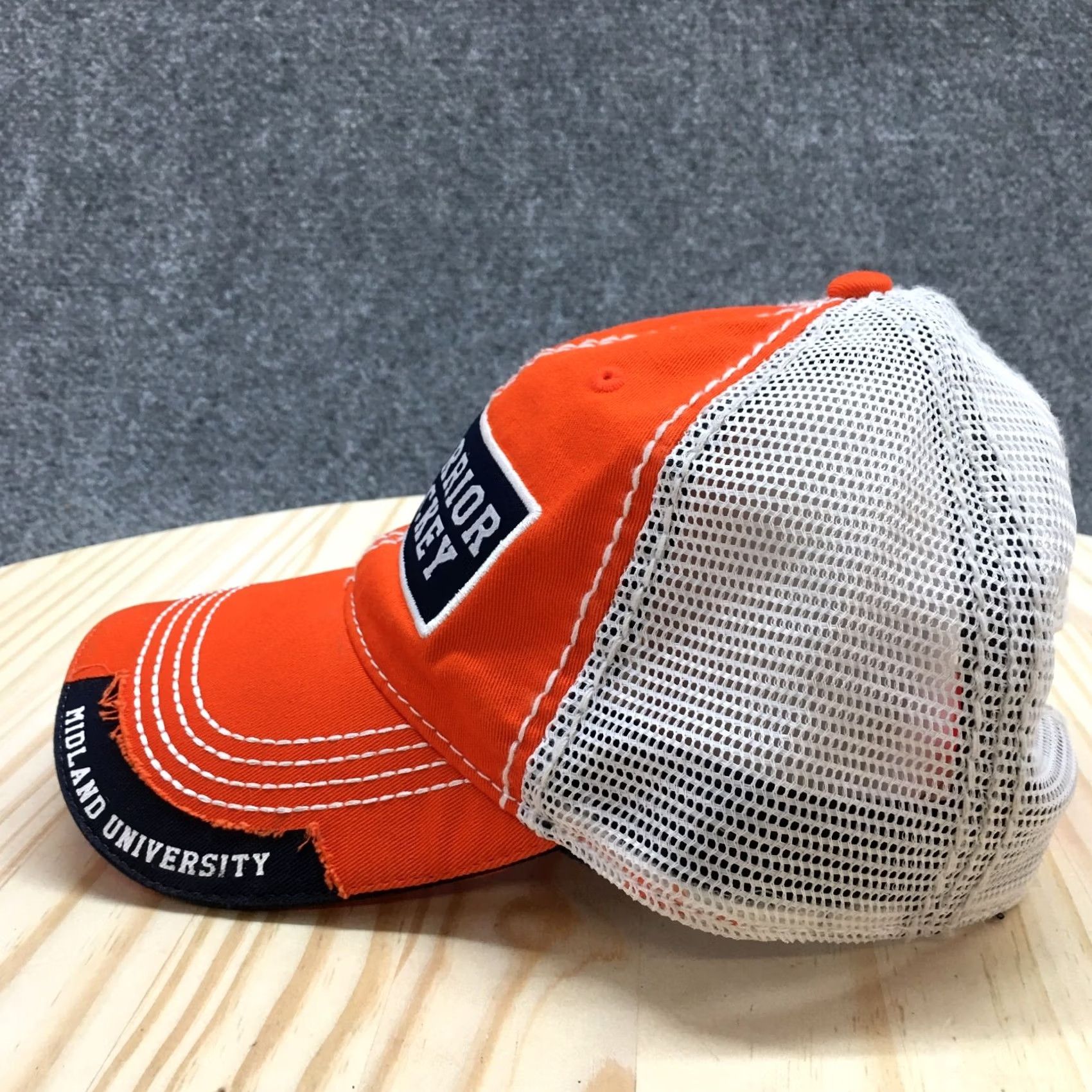 Vintage Warrior Hockey Midland University Trucker Hat Unisex Orange OS Embroidered Logo Size ONE SIZE - 6 Thumbnail