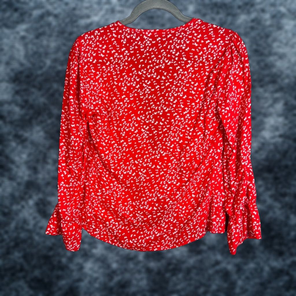 Mango Mango Blouse Women Butterfly Print V-Neck Red White Casual 4 100% Viscose Long Sleeve, Regular Fit, Machine Washable Size S / US 4 / IT 40 - 1 Thumbnail