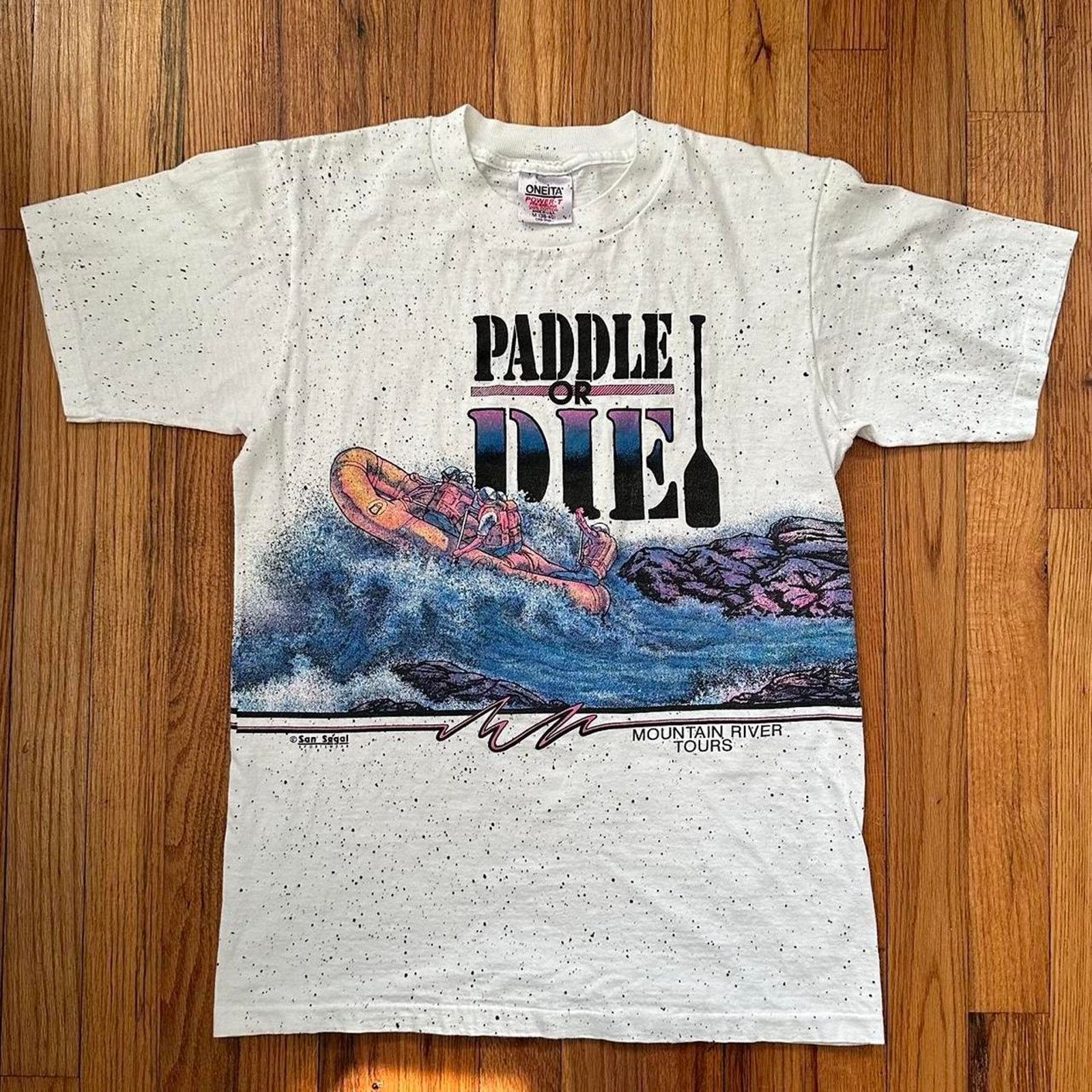 Vintage Vintage 1990 Single Stitch AOP Paddle Or Die Nature Tee M Size US M / EU 48-50 / 2 - 1 Thumbnail