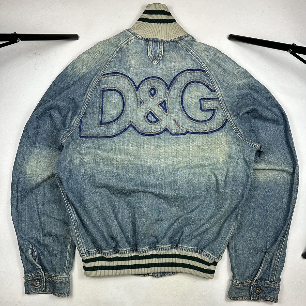 image of Vintage Dolce & Gabbana Denim Big Logo Bomber Avant Garde in Blue, Men's (Size Large)