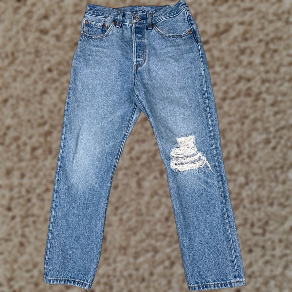 Levi's Levi's 501 Jeans Jeans Adult Regular 26 Blue Denim Distressed Button Fly 501 Premium 26x25 Mens Size US 26 / EU 42 - 1 Thumbnail