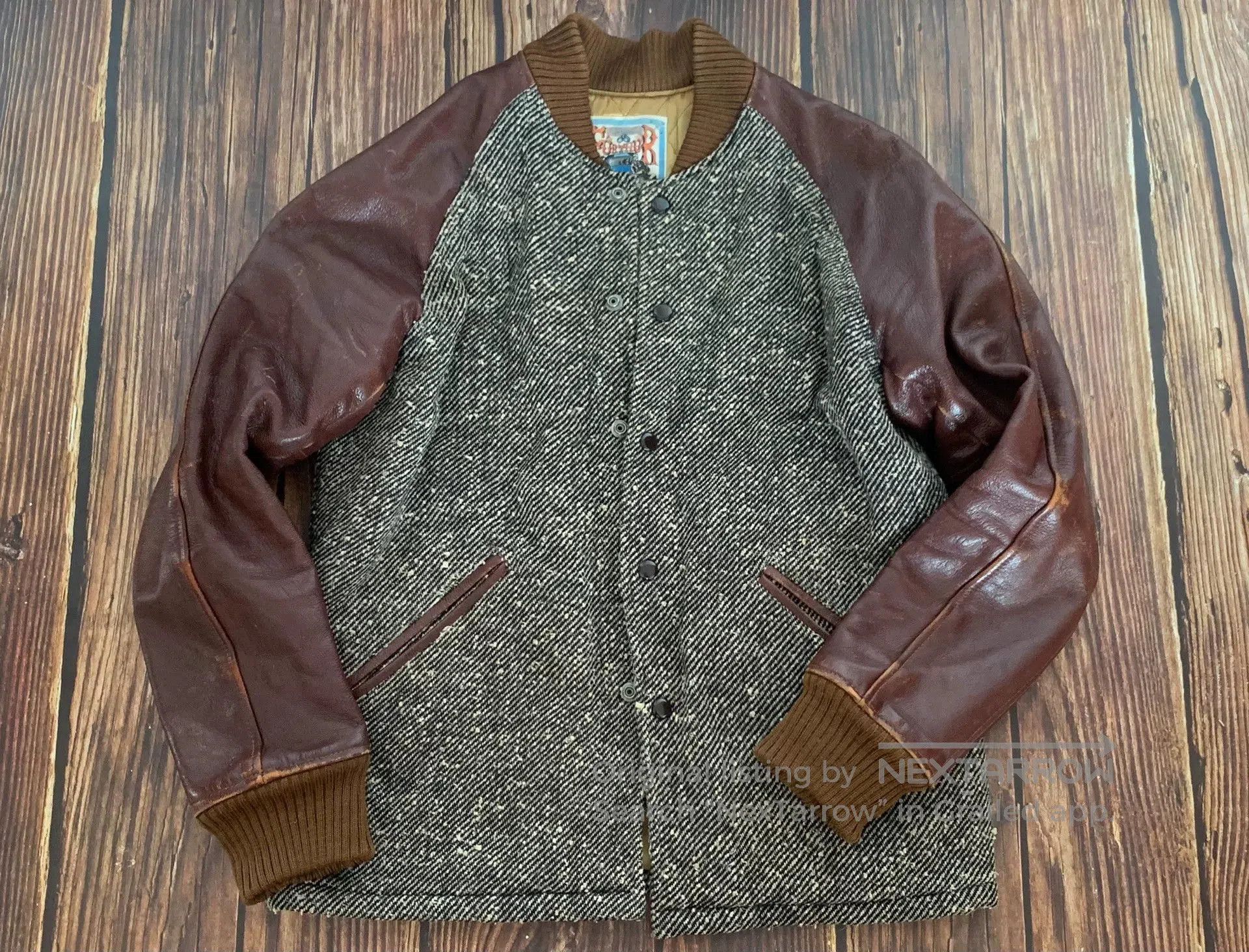 Japanese Brand bootleggers cotton jacket with leather sleeves. Size US M / EU 48-50 / 2 - 1 Thumbnail