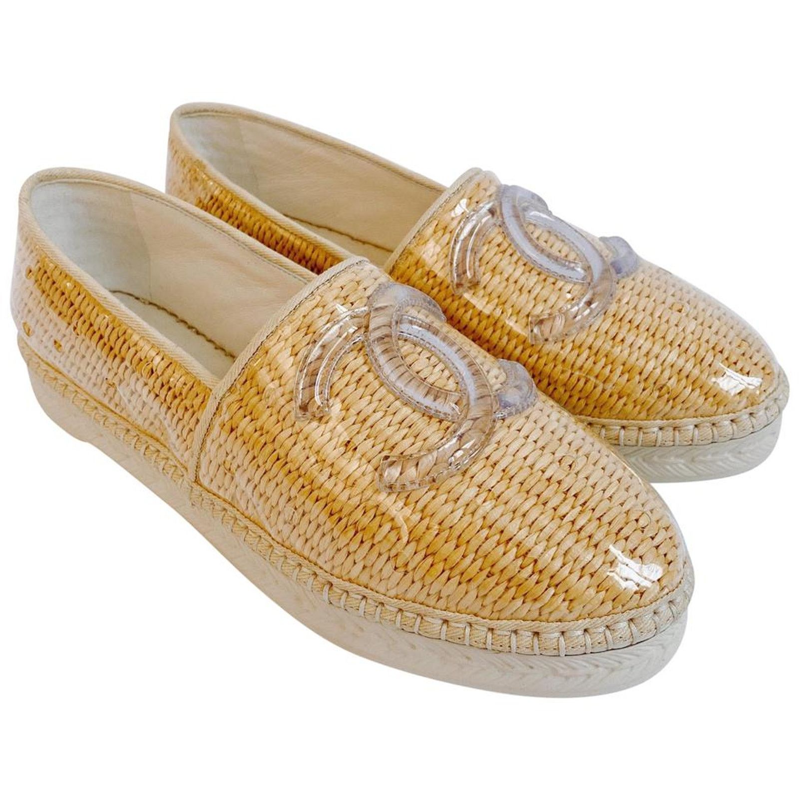 Chanel CC logo raffia clear PVC espadrilles flats Size US 7 / IT 37 - 1 Thumbnail