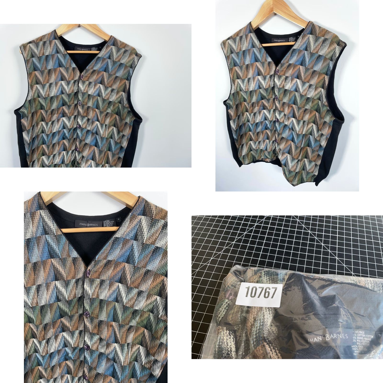 Vintage Jhane Barnes Sweater Vest Men's Medium Textured Chevron Pattern Cotton Knit Vest Size US M / EU 48-50 / 2 - 8 Thumbnail