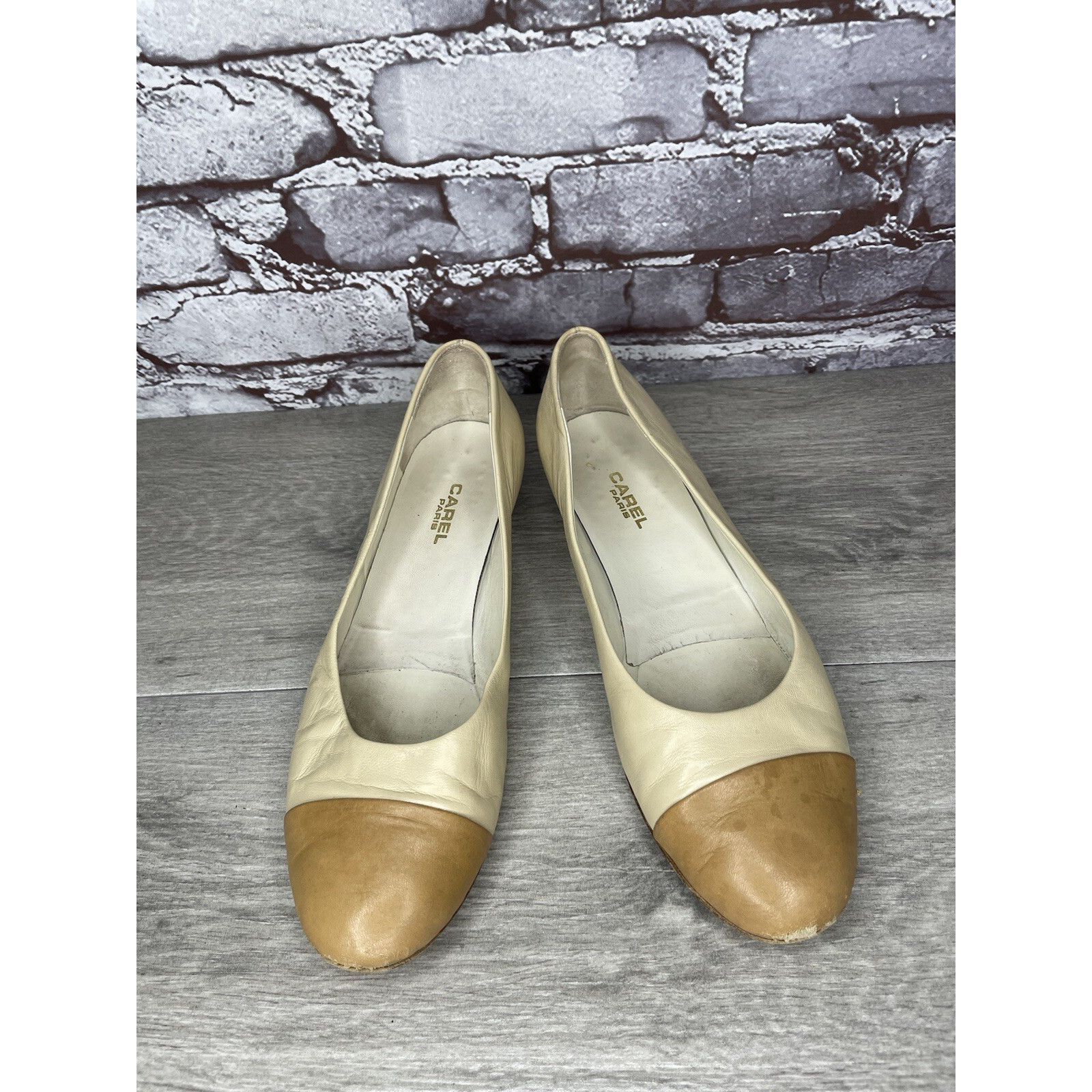 Carel Paris CAREL PARIS Ivory Leather Tan Brown Cap Toe Ballet Flats Wom Size US 9 / IT 39 - 12 Thumbnail