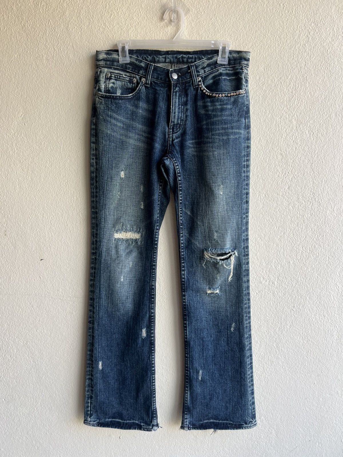 Vintage ABX. Japan Ripped Distressed Denim Studded Bootcut Jeans Size US 30 / EU 46 - 24 Thumbnail