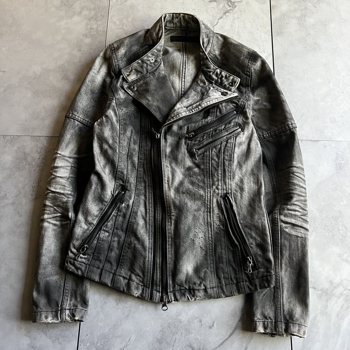 image of Gostar De Fuga Fuga Blisterered Moto Jacket in Greco, Men's (Size Medium)