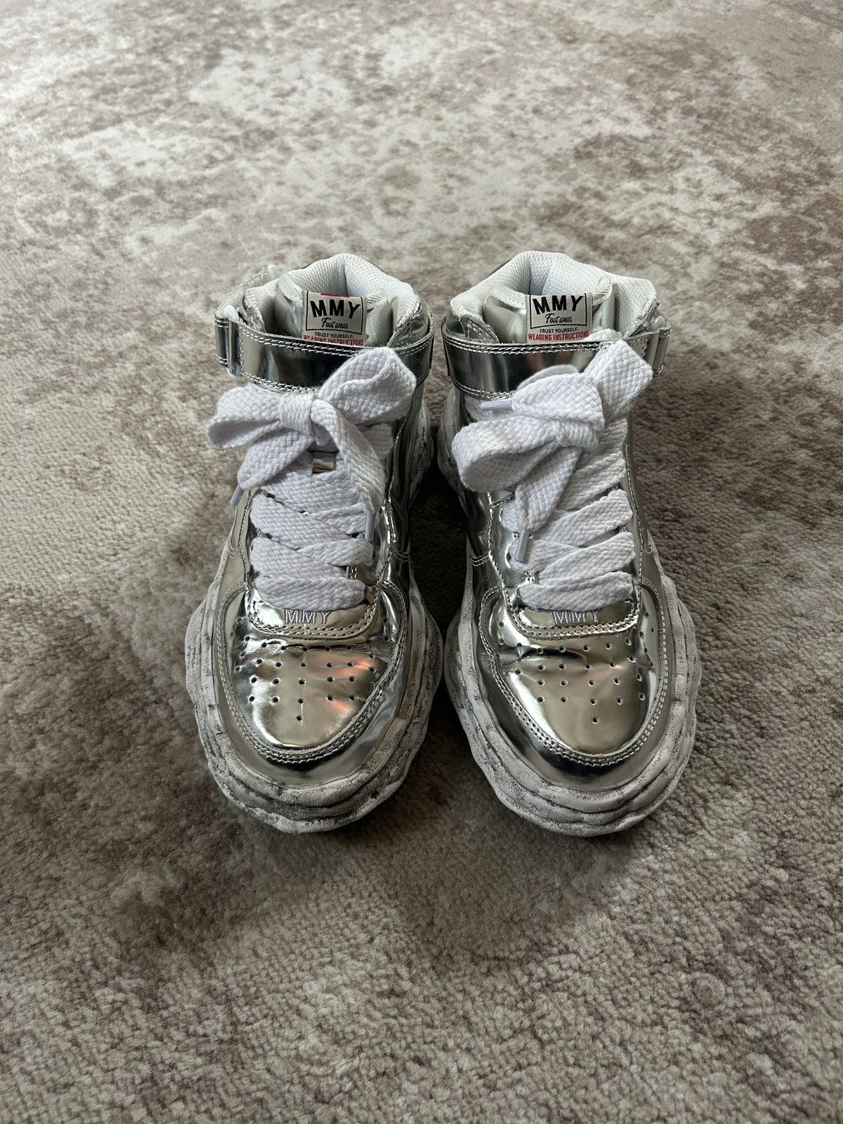 Pre-owned Maison Mihara Yasuhiro X Miharayasuhiro Mmy Reflective Chrome Wayne Highs Shoes
