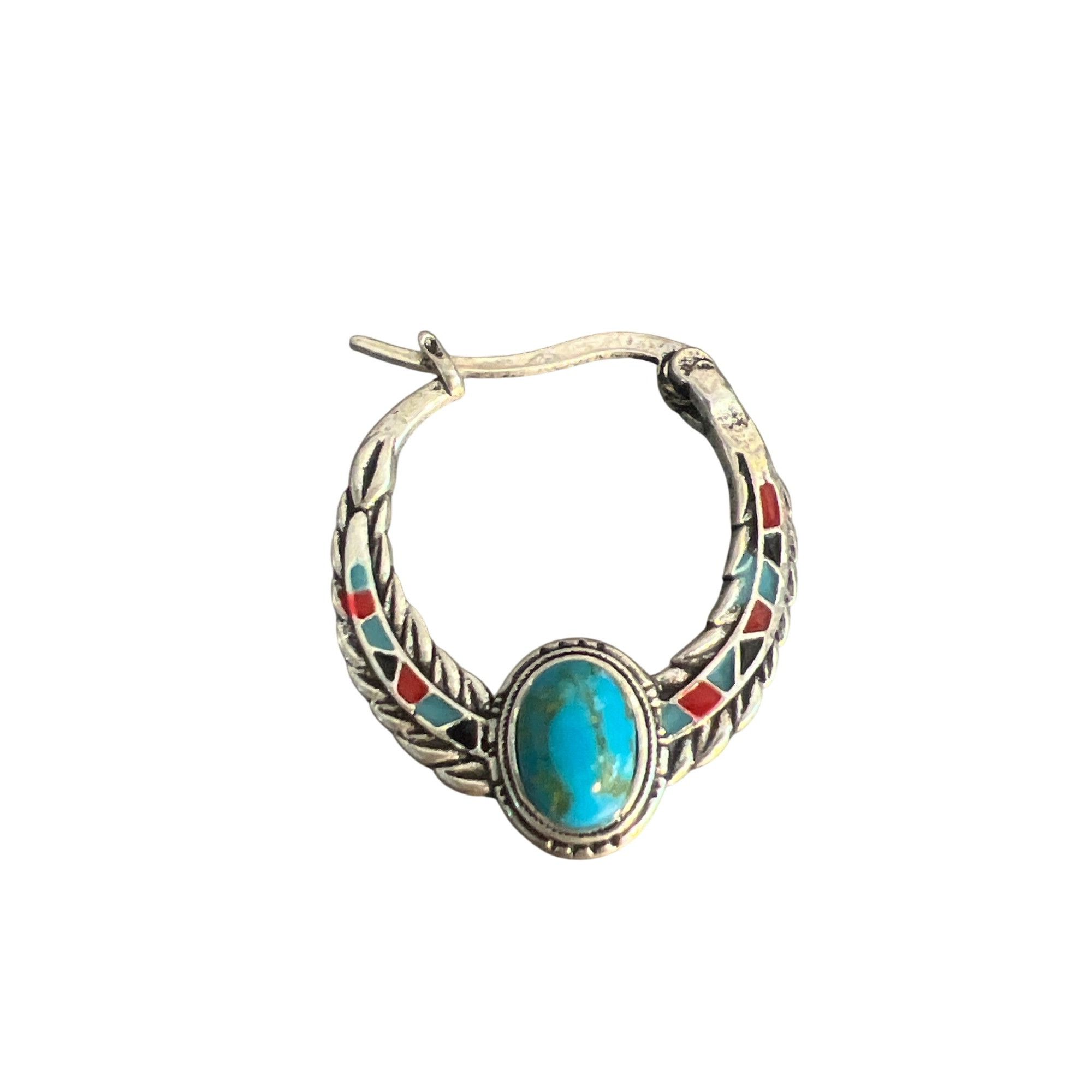 Other Vintage Silver Tone Hoop Earrings Faux Turquoise Enamel Sout Size ONE SIZE - 3 Thumbnail