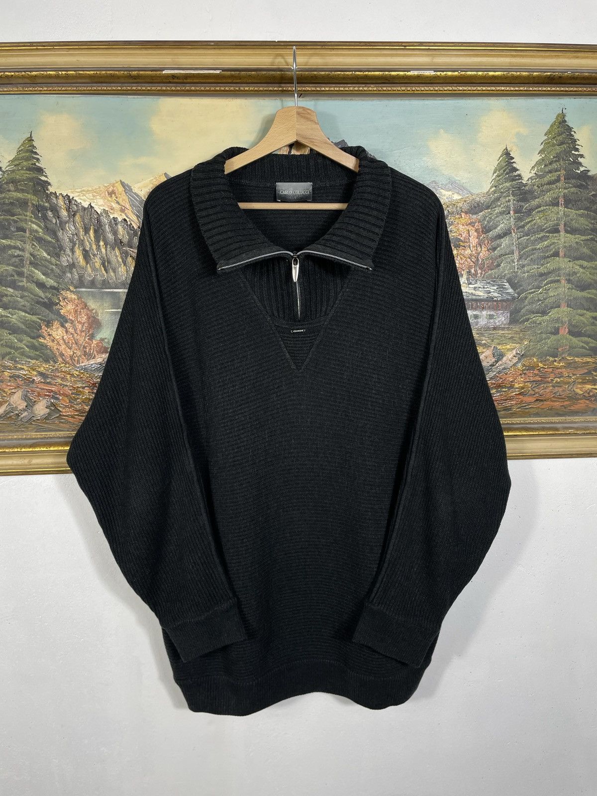 Carlo Colucci × Designer × Vintage Carlo Colucci Vintage Black Zip Sweater Jumper Old Money Size US XL / EU 56 / 4 - 1 Thumbnail