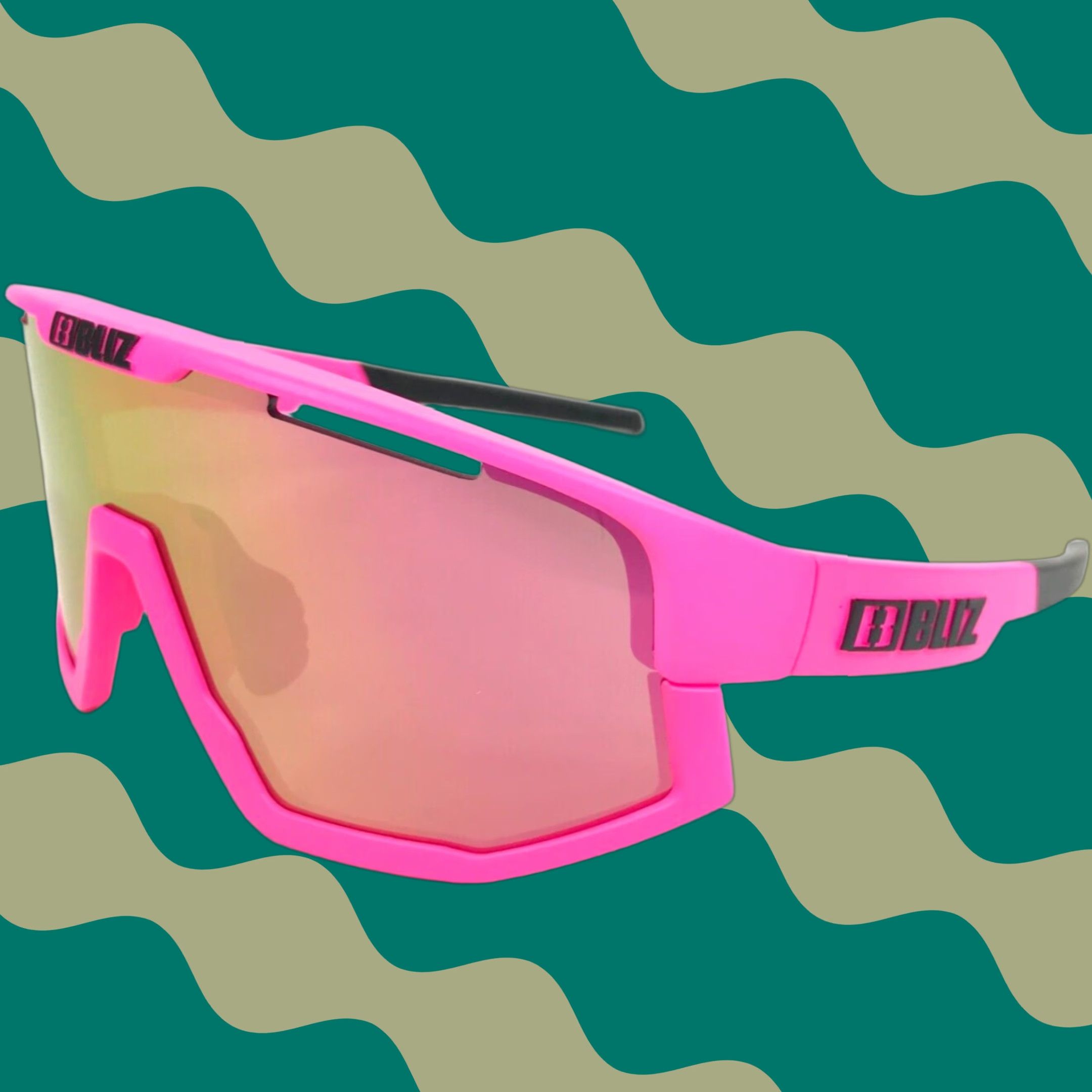 VINTAGE Bliz Sunglasses Shield Women Oversized UV400 Reflective Mirrored Pink Neon Rose 70-15-130