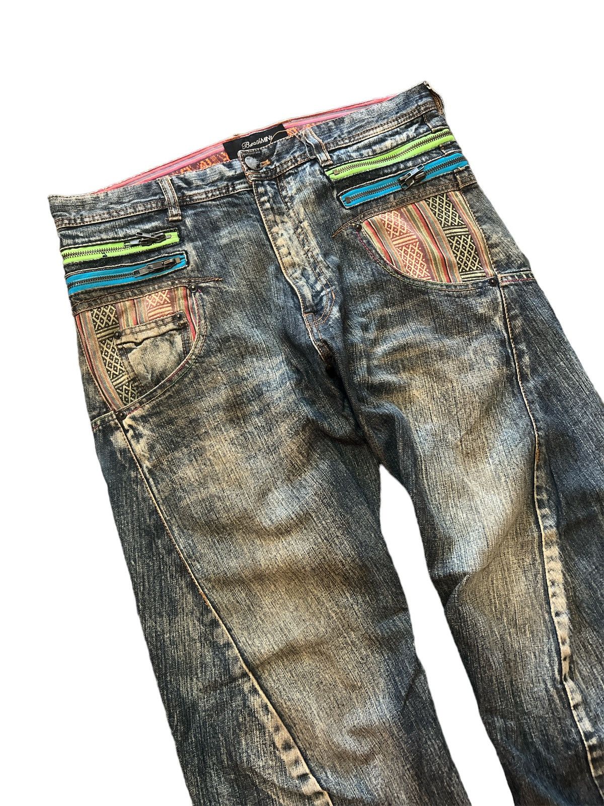 Japanese Brand SICK💥BREATHMINT NAVAJO DISTRESSED DENIM PANT Size US 32 / EU 48 - 6 Thumbnail