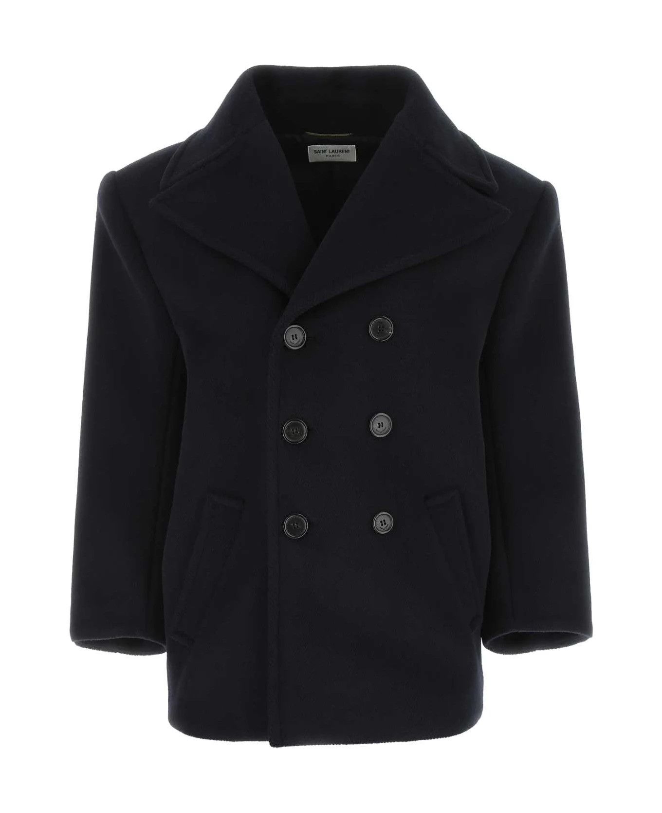 Saint Laurent Paris o1s1wg110924 Oversized Peacoat in Chevron Wool in Navy Size XS / US 0-2 / IT 36-38 - 1 Thumbnail