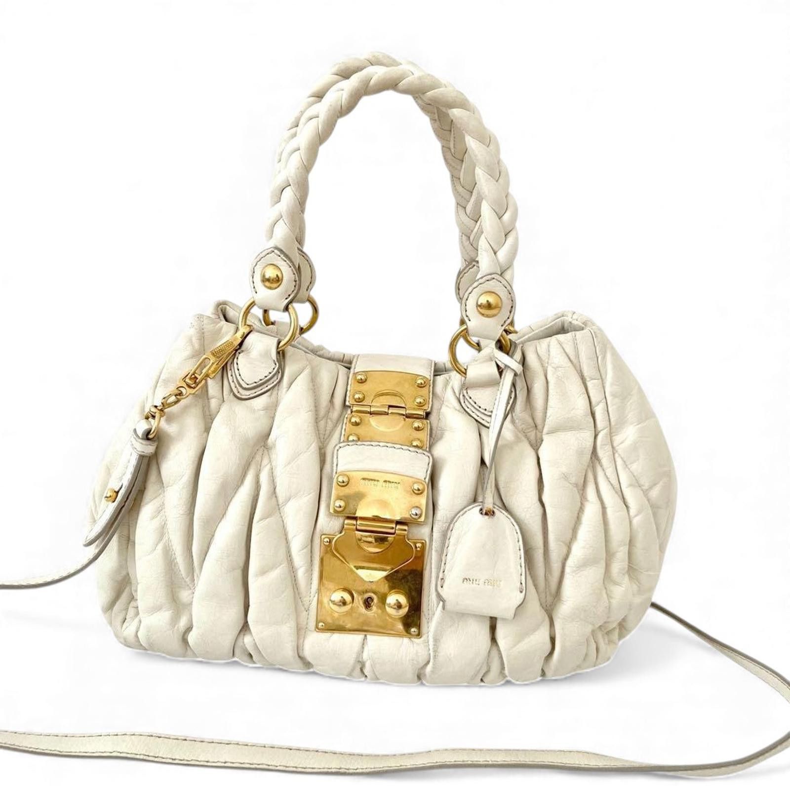 Miu Miu Miu Miu - White Leather Shoulder Bag Gold Size ONE SIZE - 4 Thumbnail