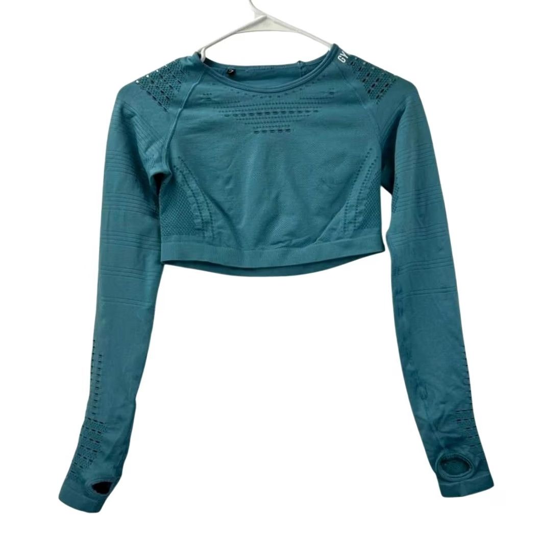 Gymshark Gymshark Crop Top Womens XS Teal Blue Flawless Knit Long Sleeve Thumbhole Size XS / US 0-2 / IT 36-38 - 5 Thumbnail