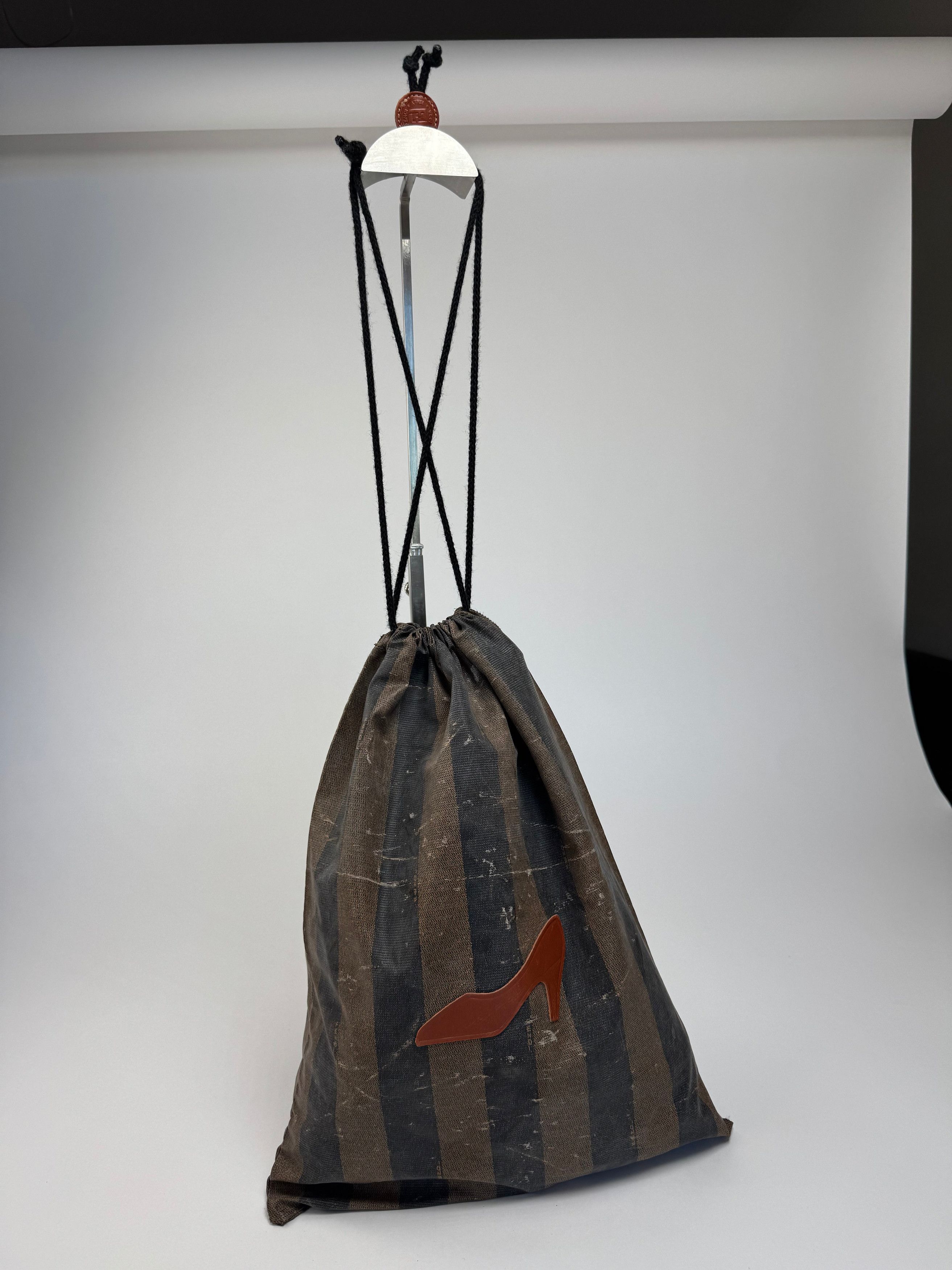 Fendi Vintage Roma Striped Leather Pouch / Bag brown striped Size ONE SIZE - 1 Thumbnail