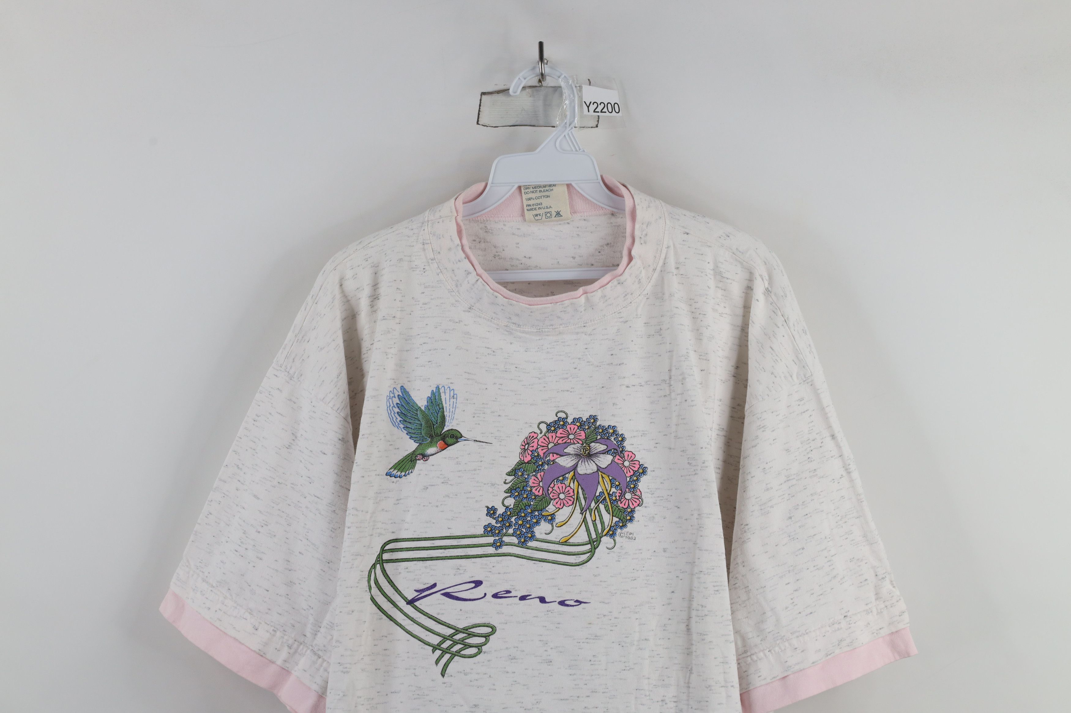 Vintage Vintage 90s Streetwear Reno Hummingbird Flower T-Shirt USA Size XXL / US 16-18 / IT 52-54 - 2 Thumbnail