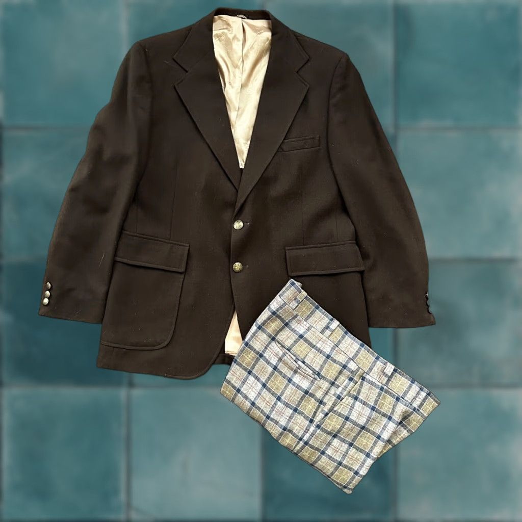 Vintage VINTAGE 1970s Brown Wool Sport Jacket Mens Regular Size 44 Rockabilly Checkerboard Size US S / EU 44-46 / 1 - 1 Thumbnail