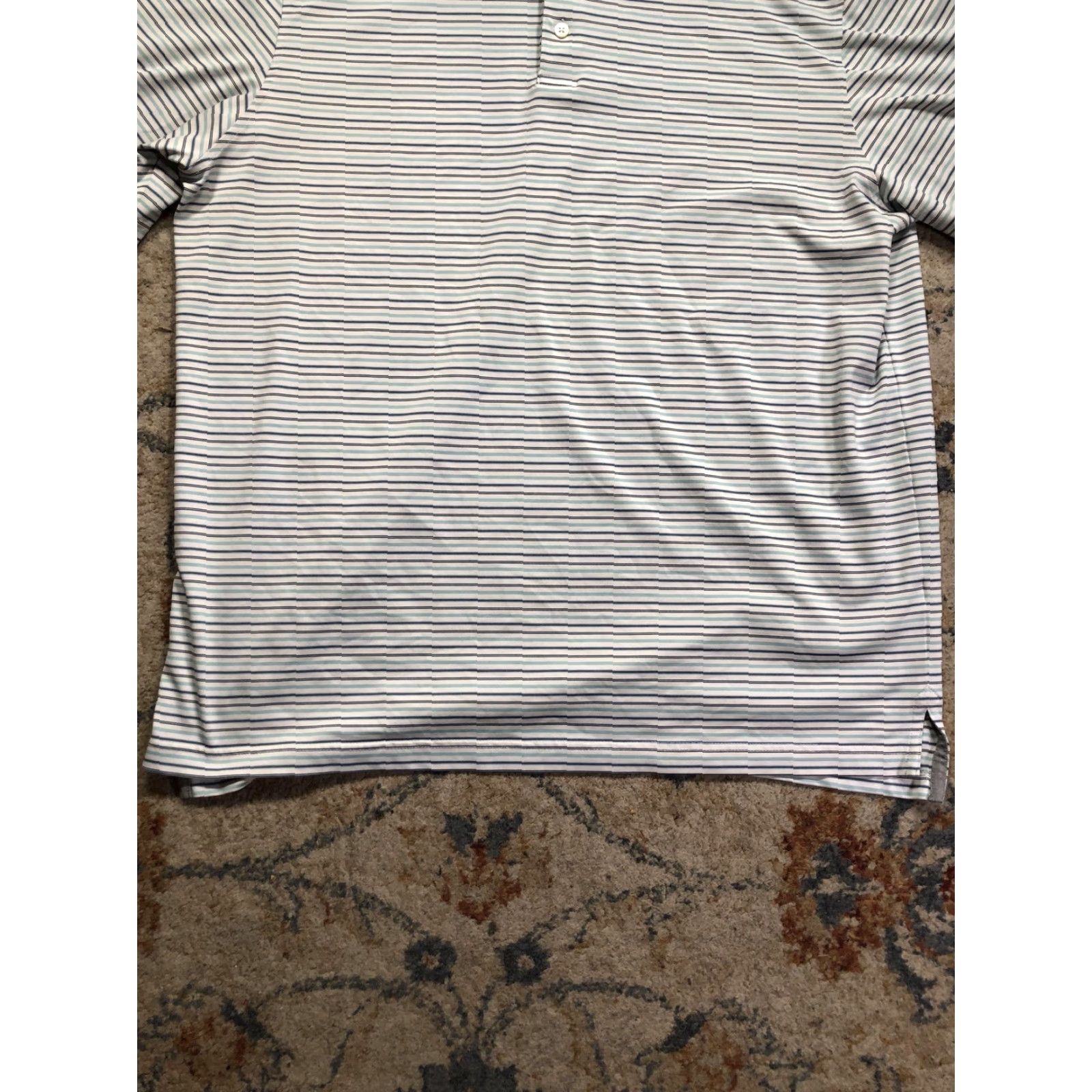 johnnie-O johnnie-O Polo Shirt Mens XL White Blue Green Stripe Golf Performance Stretch Polo Shirt Mens XL White Blue Green Stripe Golf Nike Size US XL / EU 56 / 4 - 5 Thumbnail