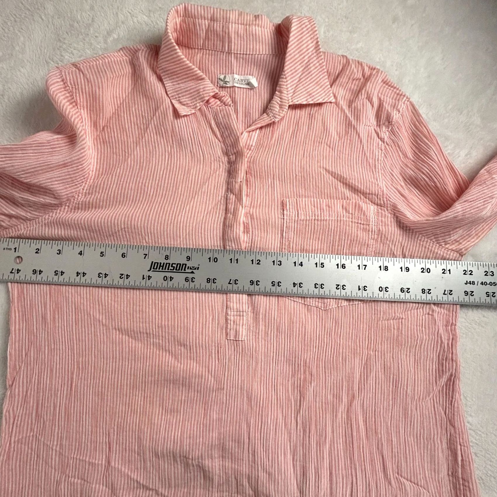 Vintage Carve Designs Womens Organic Cotton Striped Long Sleeve Henley Shirt Medium Pink Size M / US 6-8 / IT 42-44 - 6 Thumbnail