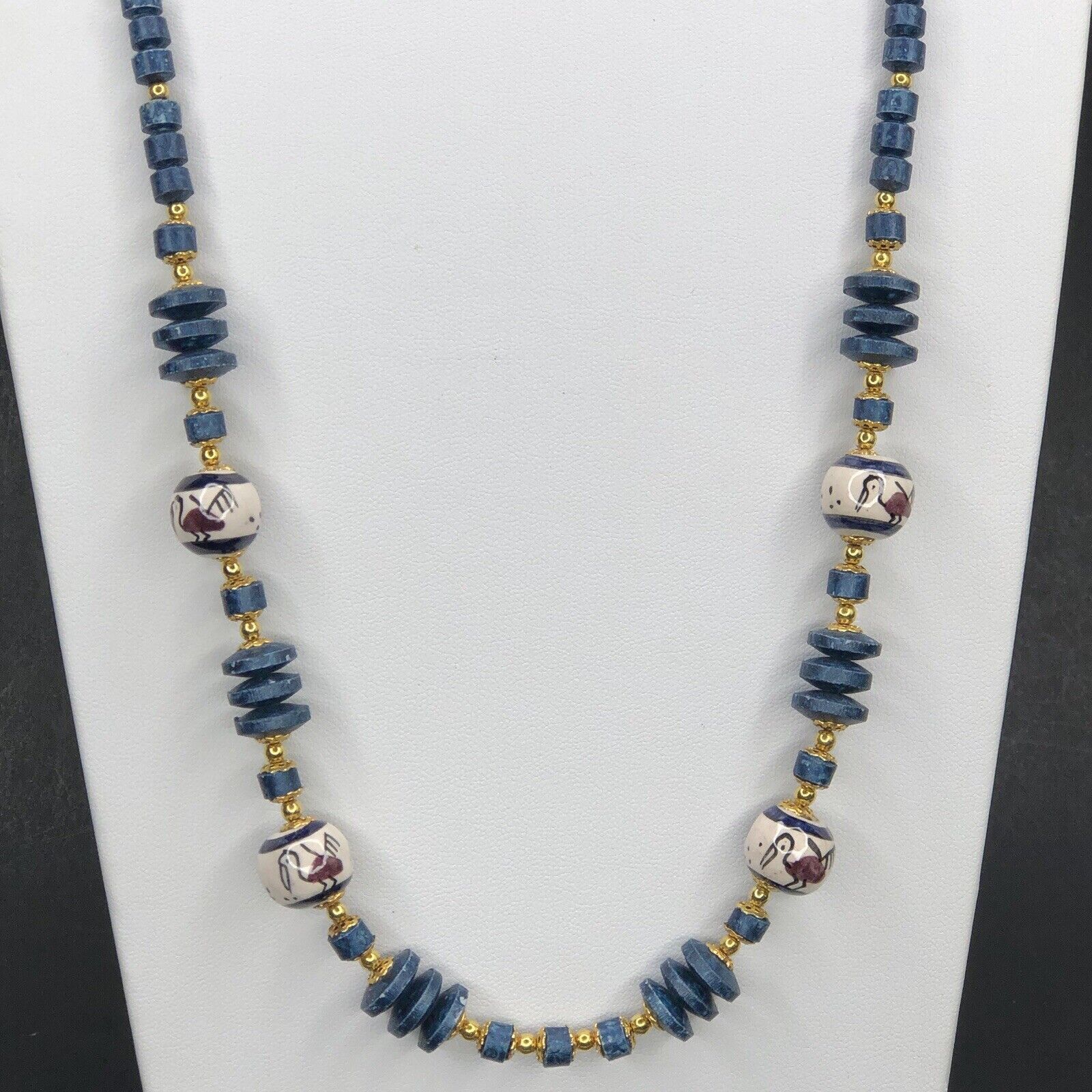 Other Native America Zuni Bird Blue Beaded Necklace 29" Long Size ONE SIZE - 4 Thumbnail