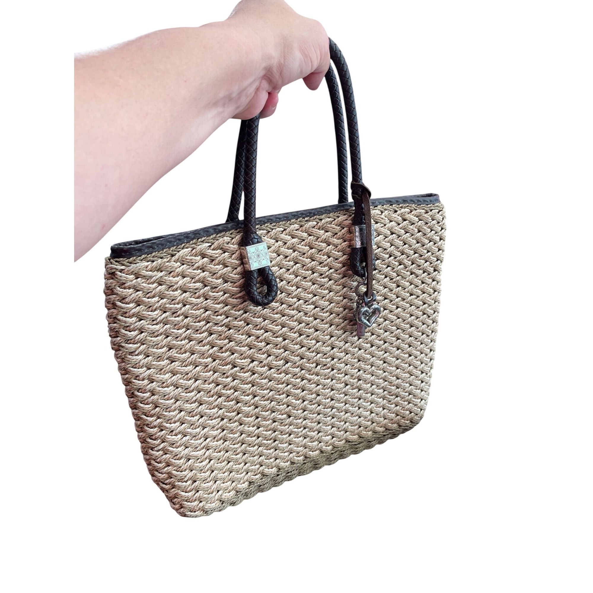 Brighton Brighton womans brown woven Straw leather charmed hand Bag S Size ONE SIZE - 12 Thumbnail