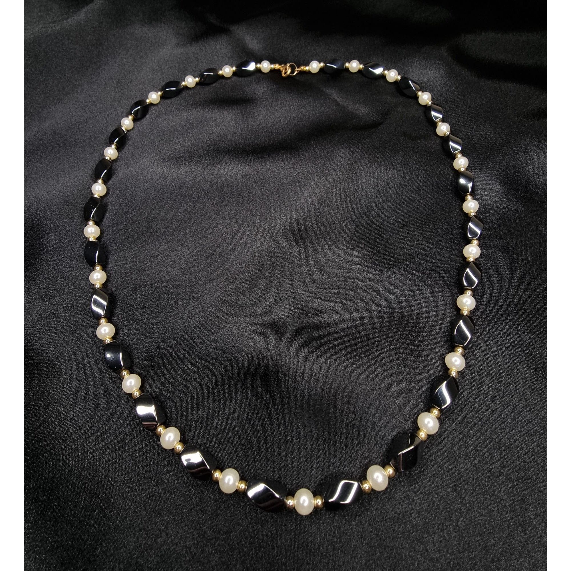 Vintage Hematite & Faux Pearl Necklace With Gold-Tone Accents Size ONE SIZE - 3 Thumbnail