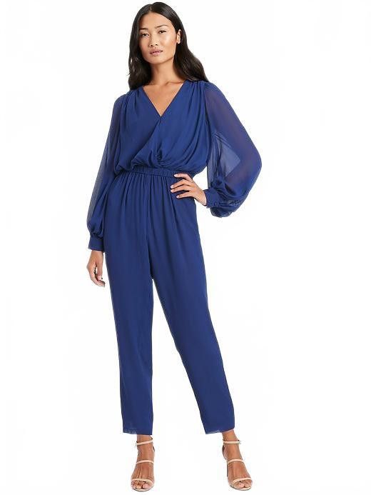 Banana Republic Elegant Blue balloon sleeve Chiffon Jumpsuit Size ONE SIZE - 1 Thumbnail