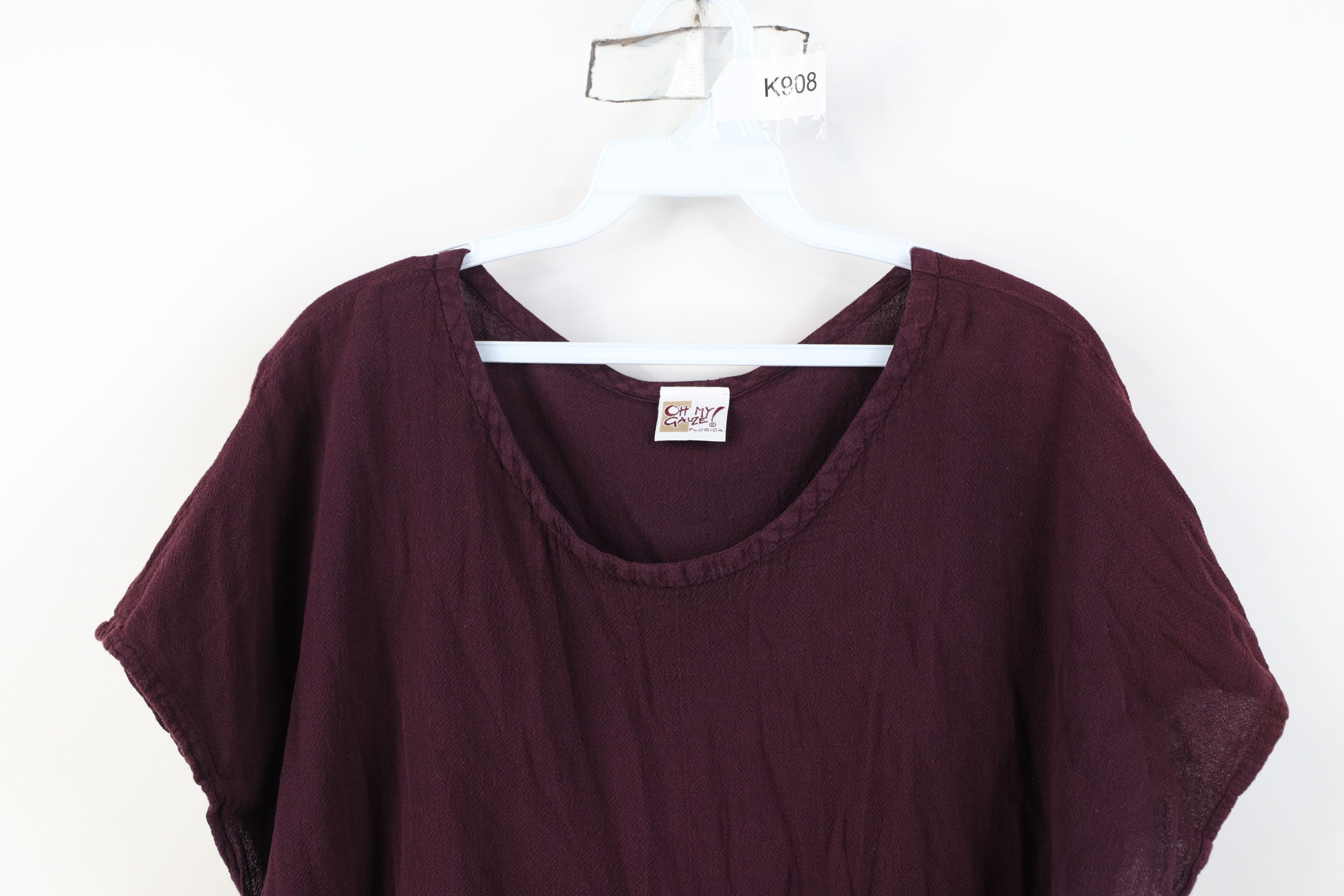 Vintage Vintage 90s Lagenlook Cotton Dolman Sleeve T-Shirt Purple Size 3XL / US 20-22 - 2 Thumbnail
