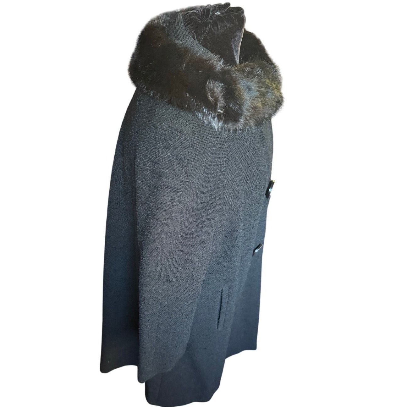 Vintage Vintage Betty Rose Black Wool Coat Fur Collar Jacket Small Size S / US 4 / IT 40 - 5 Thumbnail