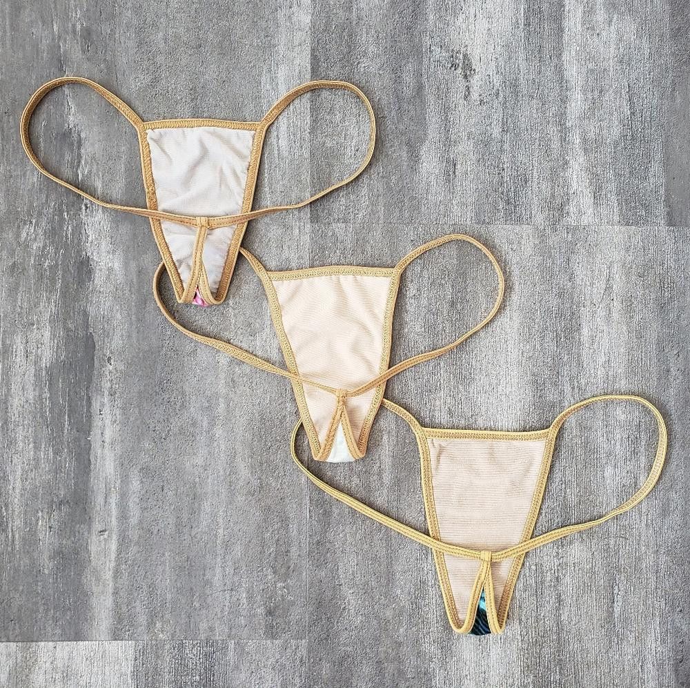 Designer Custom Gold Trim LMG Exotic Lingerie Panty Size ONE SIZE - 2 Thumbnail