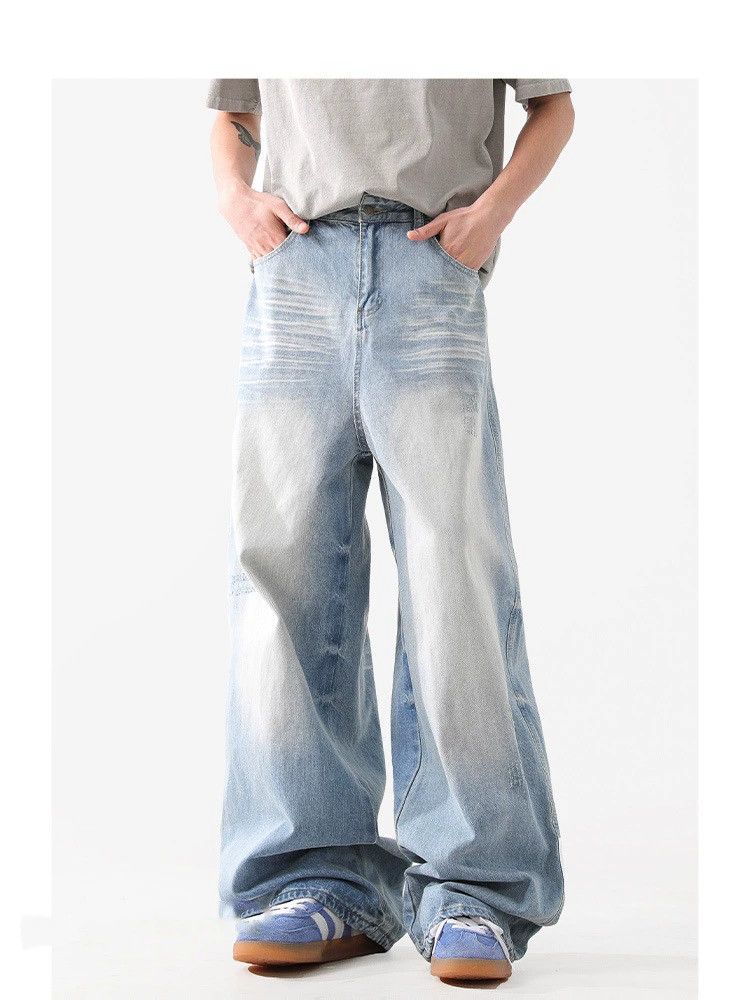 Jean American washed men's cleanfit casual loose blue jeans Size US 32 / EU 48 - 1 Thumbnail