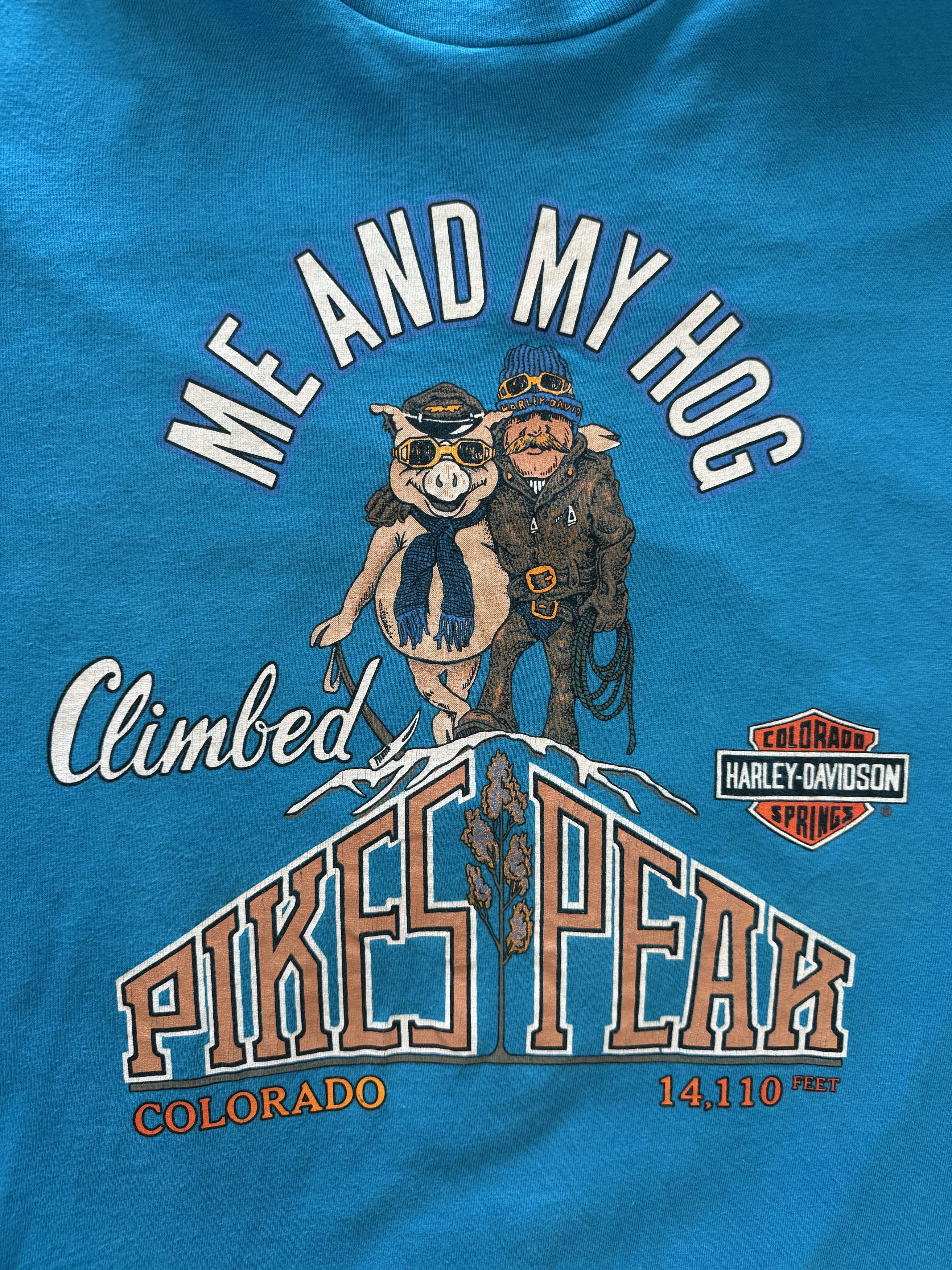 Hanes × Harley Davidson × Vintage 1988 Harley Davidson Pikes Peak "Me and My Hog" T-shirt Size US L / EU 52-54 / 3 - 3 Thumbnail
