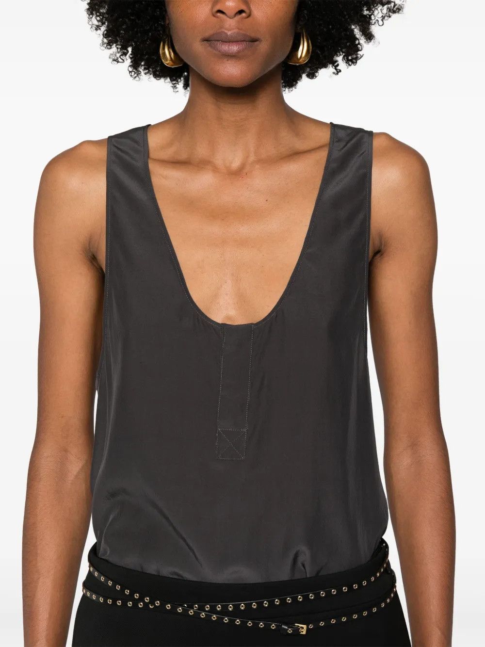 Saint Laurent Paris o1y0126 Silk Tank Top in Gray Size S / US 4 / IT 40 - 2 Thumbnail