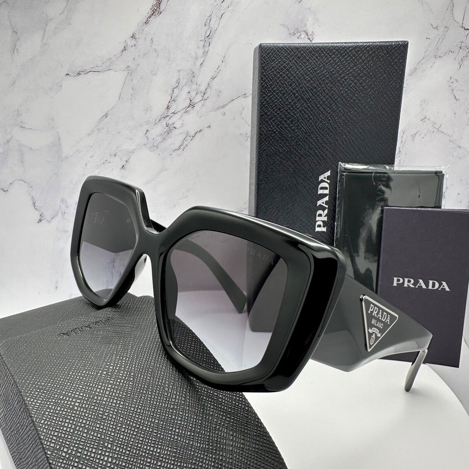 Prada Prada Sunglasses Black Square Oversized Triangle Logo Italy Size ONE SIZE - 4 Thumbnail