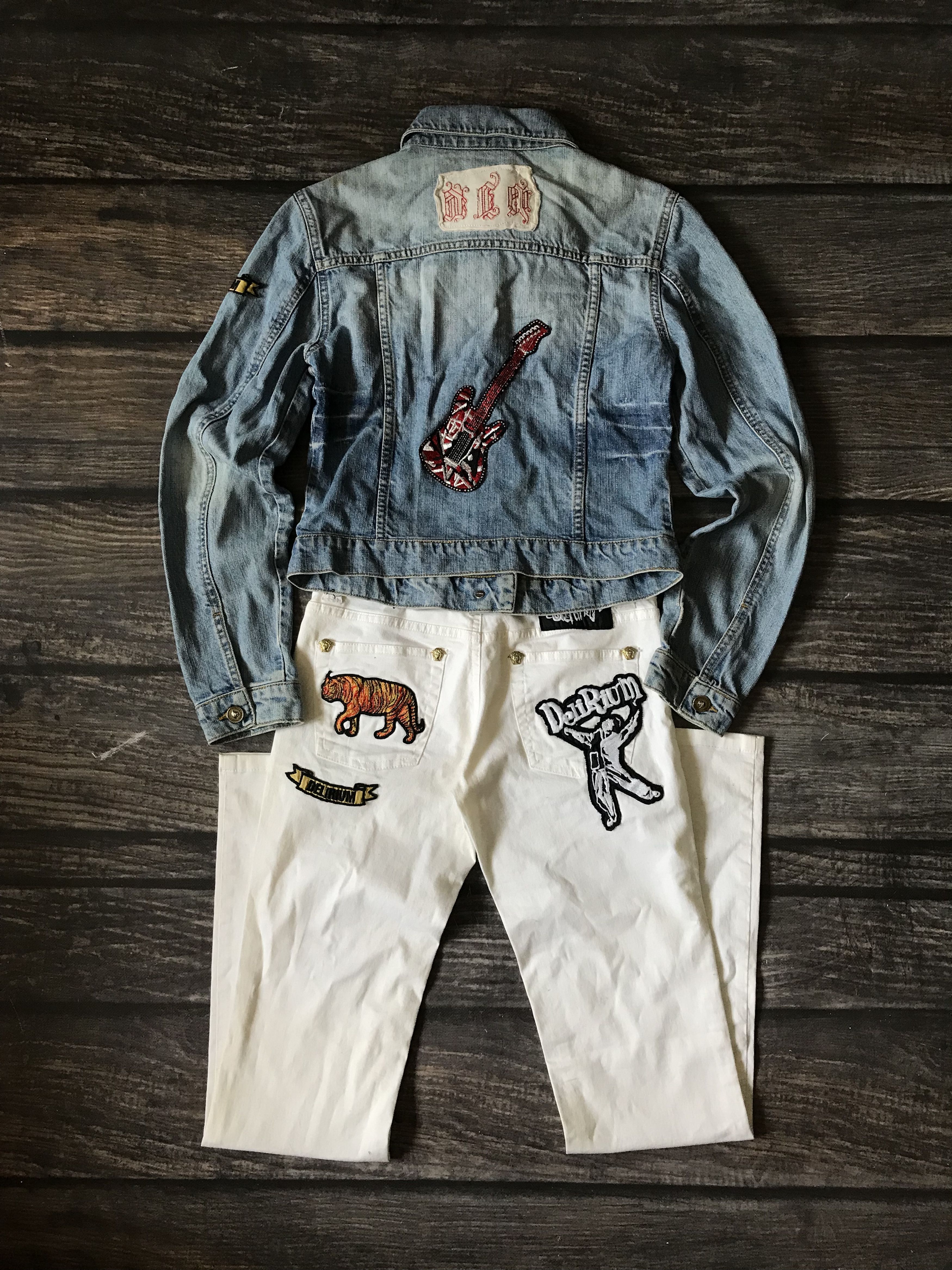 Versace 90’s Archive Versace Delirium Patch Denim Suit Size S / US 4 / IT 40 - 2 Thumbnail