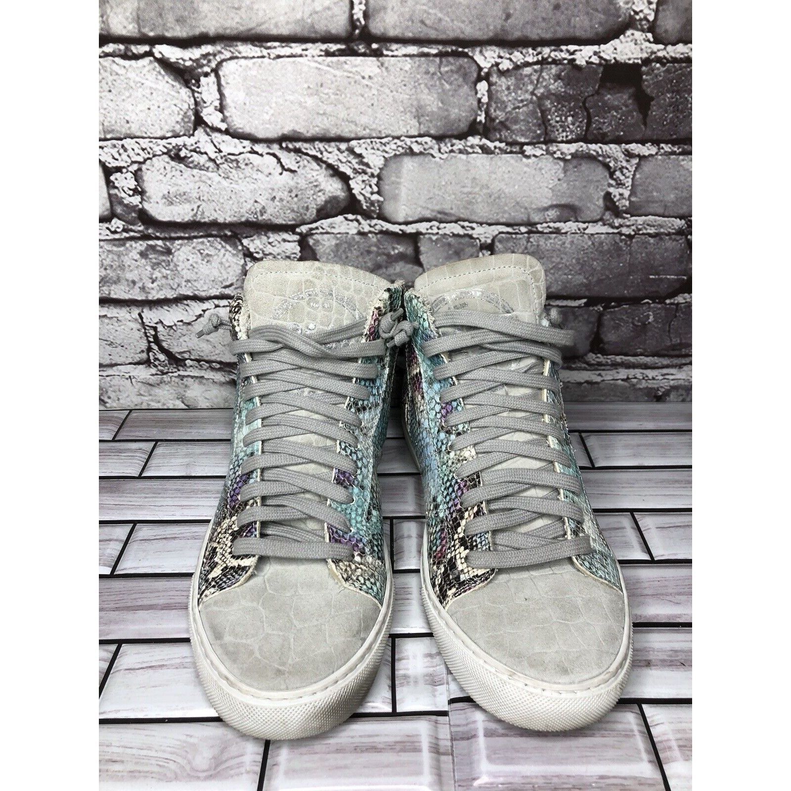 P448 P448 Blue Leather Snake Lace Up Casual Side Zip High Top Sne Size US 8.5 / IT 38.5 - 13 Thumbnail