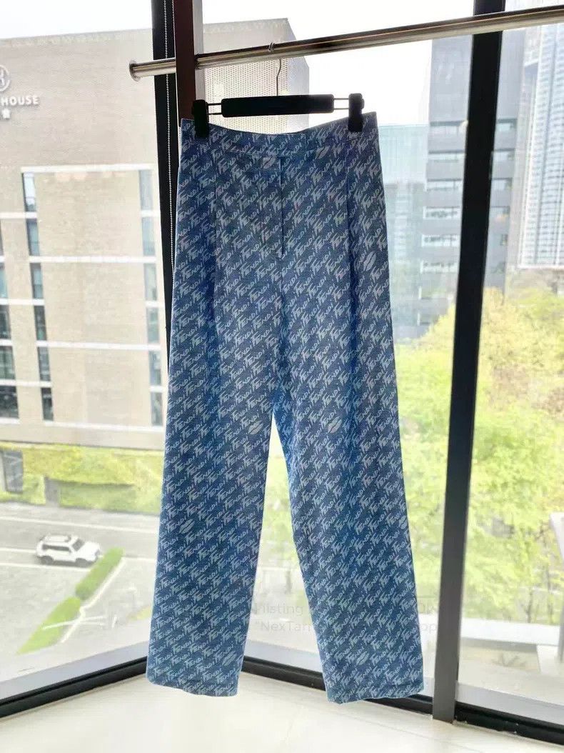 Fendi Fendi Cotton Navy Print Logo Wide Leg Pants Size 27" / US 4 / IT 40 - 2 Thumbnail