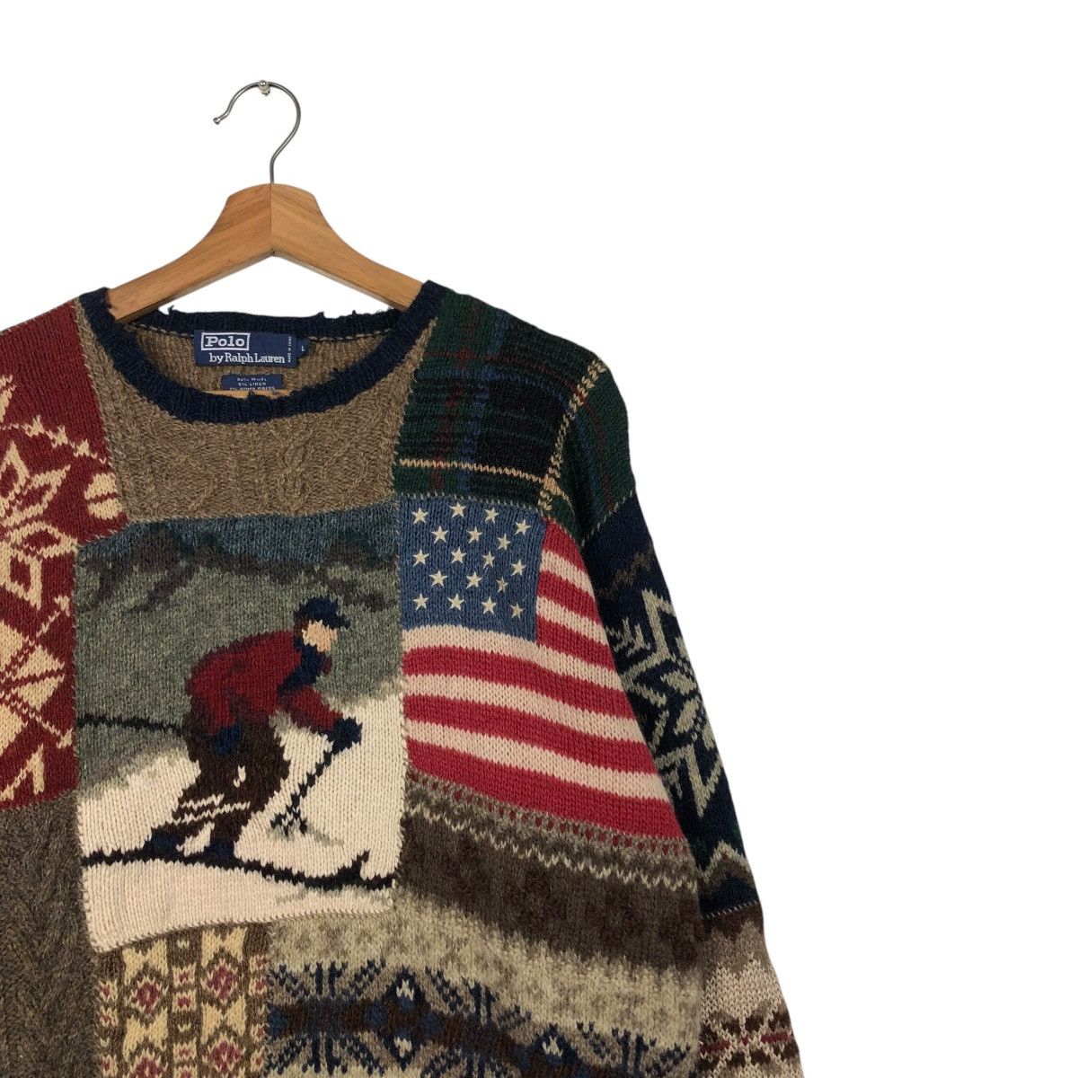 🔥VINTAGE POLO RALPH LAUREN SKI WOOL LINEN HAND KNIT SWEATER