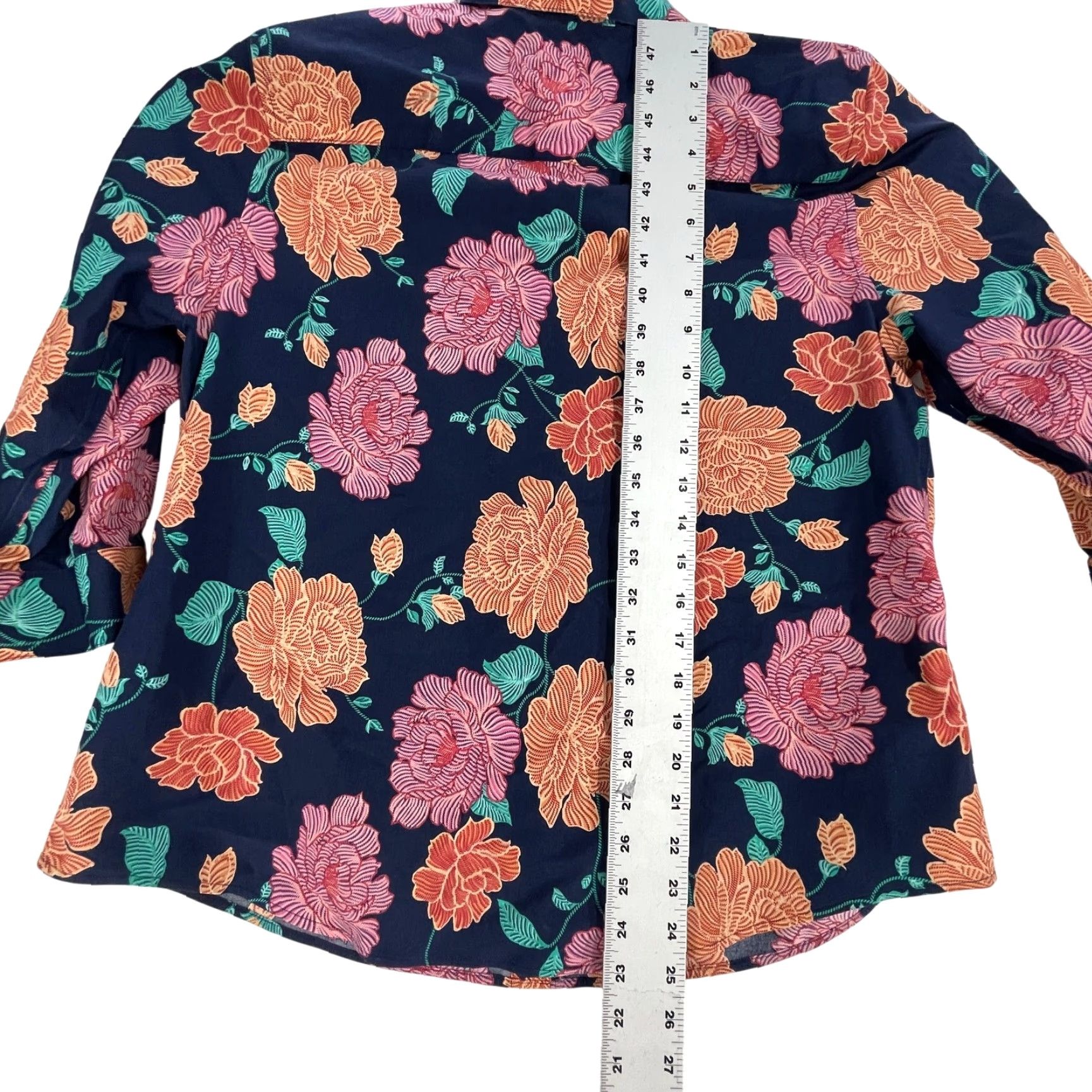 Vintage Chicos Blouse 12 Orange Pink Floral 100% Cotton Button-Up Long Sleeve Casual Shirt Womens Size XL / US 12-14 / IT 48-50 - 5 Thumbnail