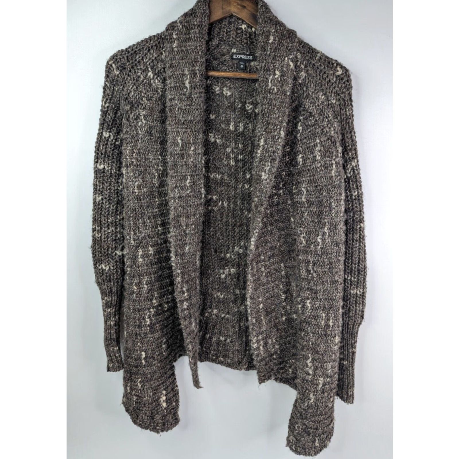 Express VINTAGE Express Open Front Brown Chunky Cardigan Sweater Womens XS Wool Acrylic Blend Size XS / US 0-2 / IT 36-38 - 2 Thumbnail