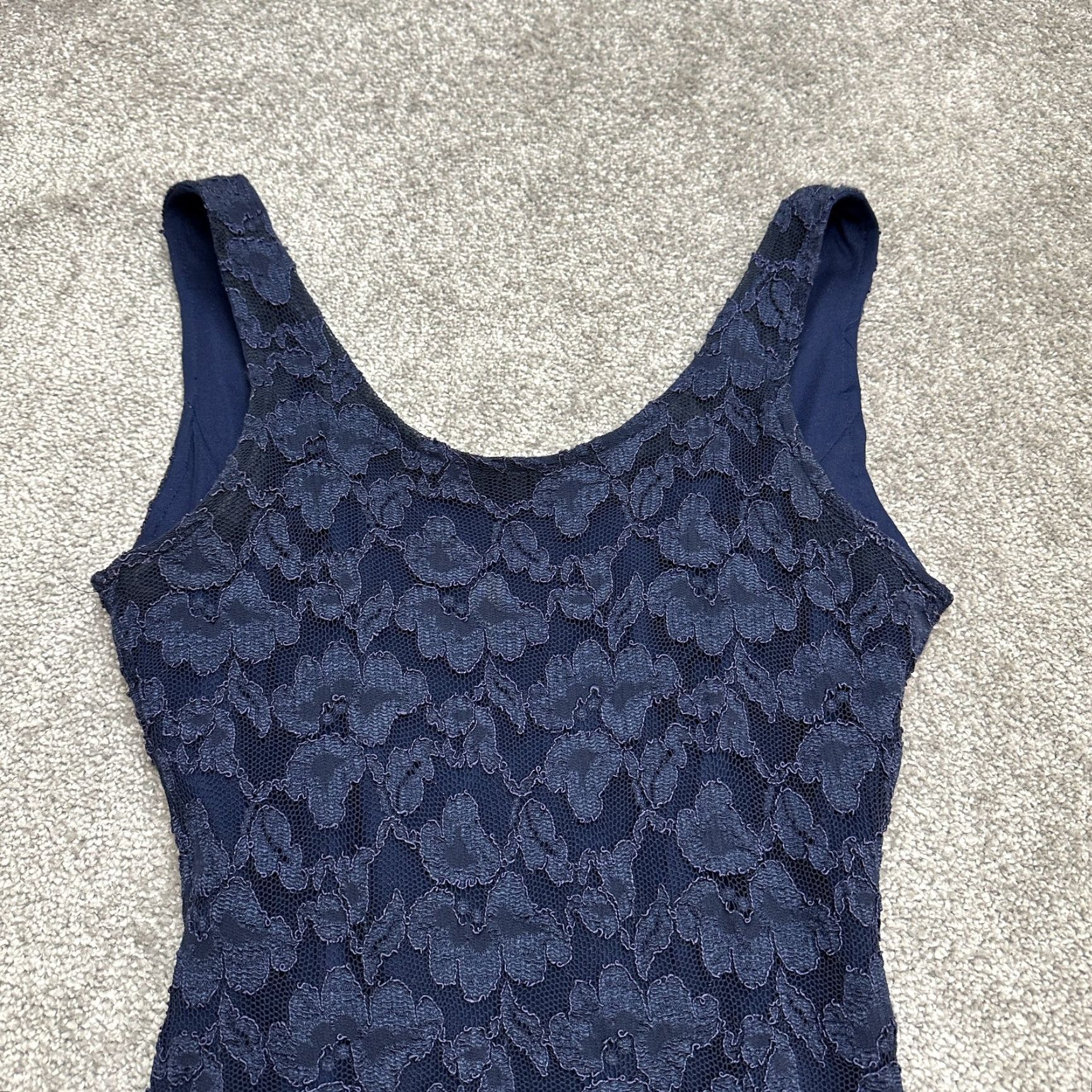 Vintage Rampage Dress Womens Lace Bodycon Vintage 11 Blue Sleeveless Nylon Scoop Neck Zipper Knee Length Lined Pattern Solid Size L / US 10 / IT 46 - 4 Thumbnail