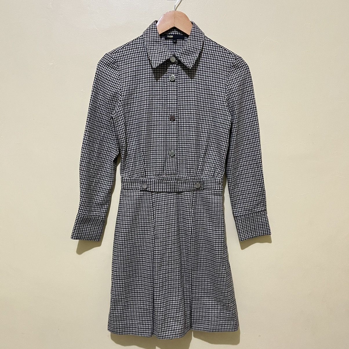 Maje MAJE - HOUNDSTOOTH WOOL MIDI DRESS Size XXS / US 00 / IT 34 - 2 Thumbnail