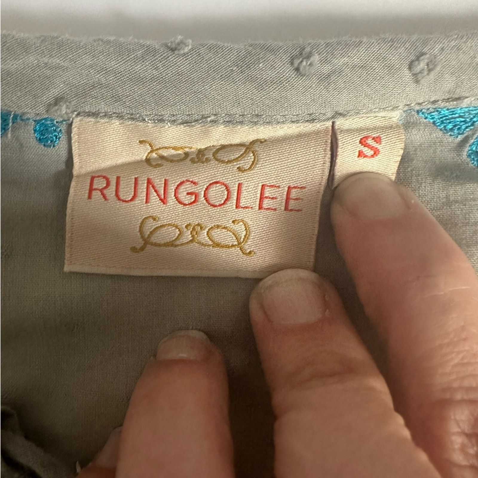 Other RUNGOLEE Gray Textured Blue Embroidered Accent Blouse Small Size S / US 4 / IT 40 - 7 Thumbnail