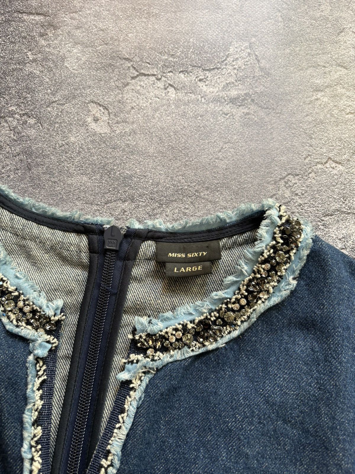 Miss Sixty Crazy 00s Miss Sixty Y2K Distressed Rhinestones Denim Dress Size L / US 10 / IT 46 - 5 Thumbnail