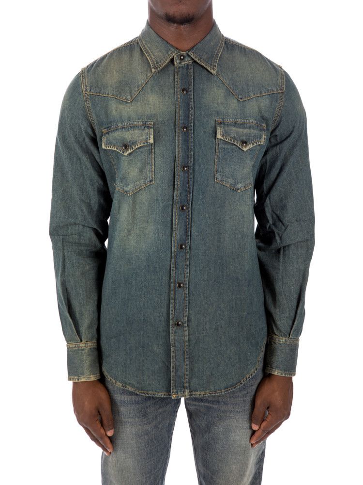 Saint Laurent Paris o1s1wg110526 Western Shirt In Denim in Deep Vintage Blue Size US M / EU 48-50 / 2 - 3 Thumbnail