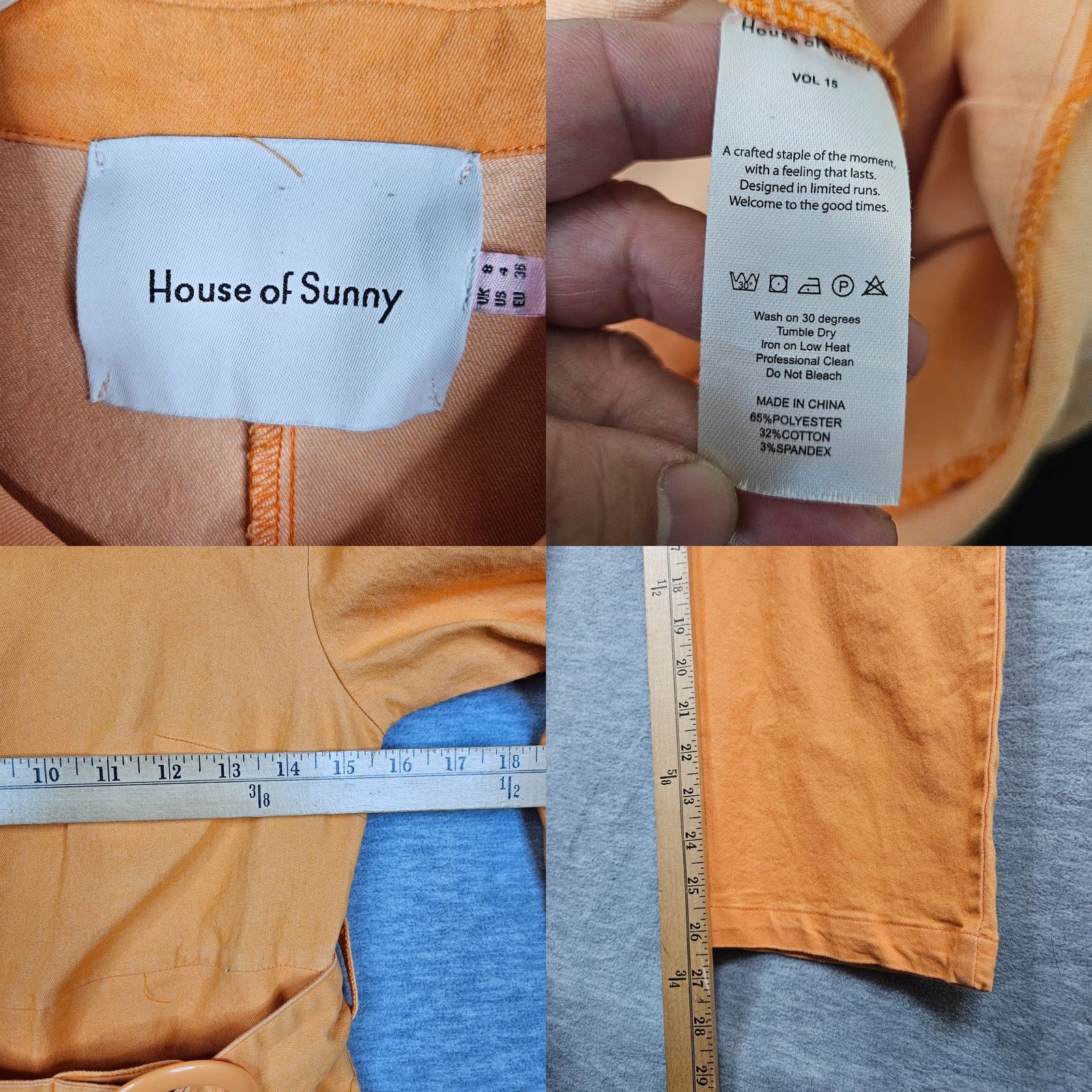 House of Sunny House Of Sunny Orange Belted Button Up Jumpsuit With Collar 3/4 Sleeves Size 4 Size 27" / US 4 / IT 40 - 8 Thumbnail