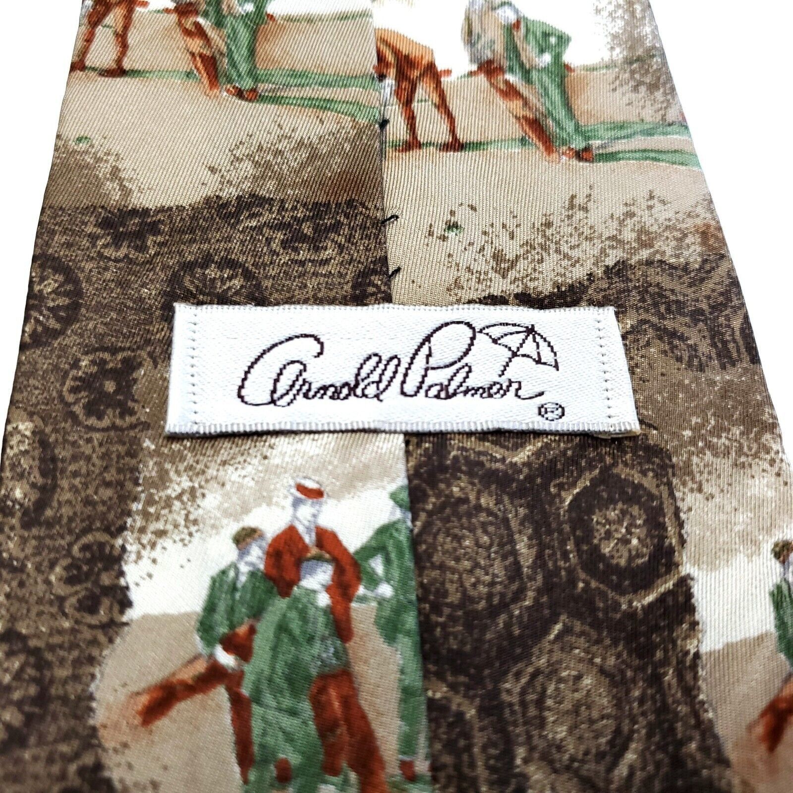 Designer Arnold Palmer Brown Beige Gold Print Wide Silk Tie Size ONE SIZE - 3 Thumbnail