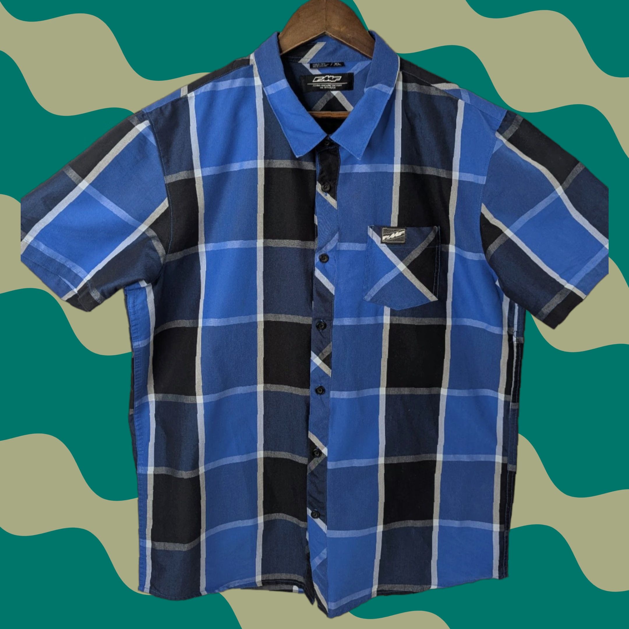 Vintage FMF Racing Short Sleeve Button-Up Plaid Shirt Men's XL Blue Modocross? Size US XL / EU 56 / 4 - 1 Thumbnail