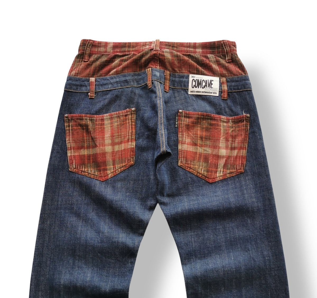 Kapital Concave Attempt Patchwork Jeans – Red Plaid Pocket Y2K Denim Size US 33 - 5 Thumbnail